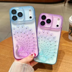Colorful Peacock Diamond Aesthetic Gradient Clear Case with Lens Protection - iPhone 15 (Right Phone Case)