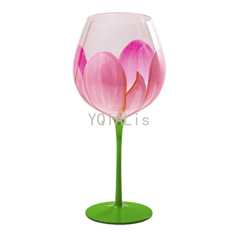 Painted medieval tulip goblet 400-800ML high-value crystal glass juice home red wine