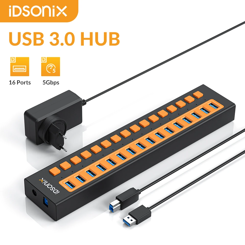 Высокоскоростной USB-концентратор IDSONIX 3,0 с несколькими портами, USB-разветвитель, концентратор, док-станция с 7/10/16 портами, концентратор для быстрой зарядки ноутбука, Macbook