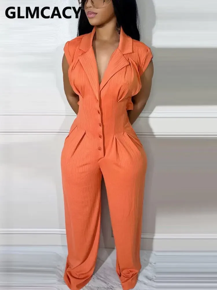 

Women Sleeveless Buttoned Ribbed Jumpsuit Casual Loose Overalls