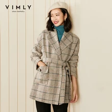 VIMLY Winter Plaid Mäntel und jacken für frauen 2021 Mode Revers Taschen Gürtel Mantel Elegante Weibliche Blazer Woolen Mantel F2998