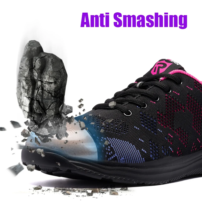 LARnmern-女性用のパンク防止スチールつま先の靴,通気性,滑り止め,作業