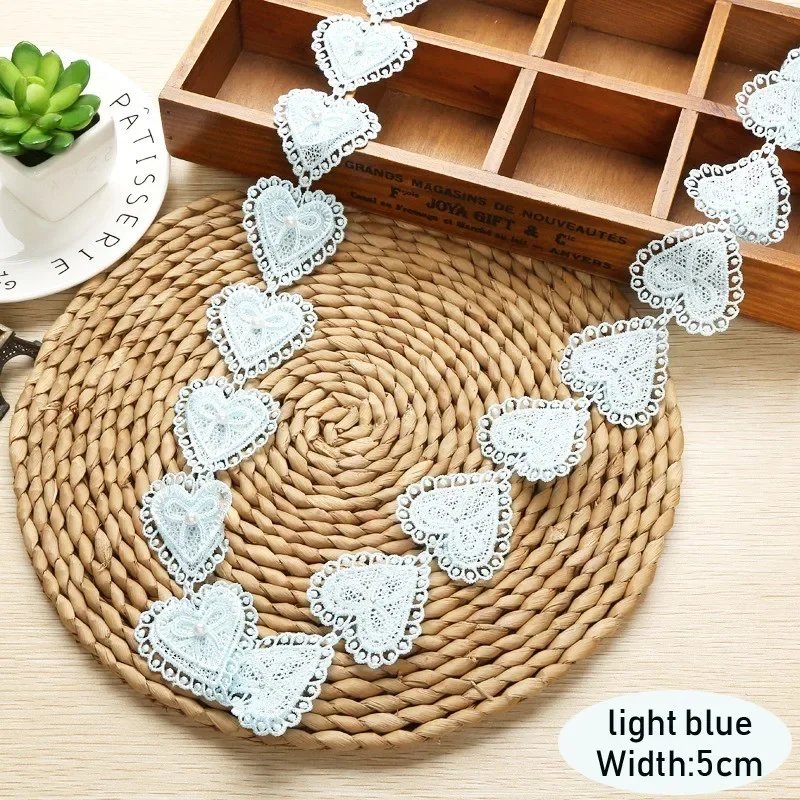Lace Ribbon Fabric Trim Heart Bowknot Embroidery DIY Handmade 5CM Width for Clothes Dress Hat clothing accessories 1 yard/lot
