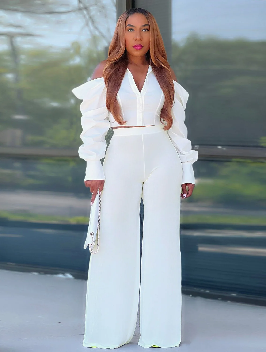 

2 Piece Women Set Dashiki African Clothes 2023 Summer New Fashion Long Sleeve Crop Tops And Pants Suit Party Lady Matching Sets