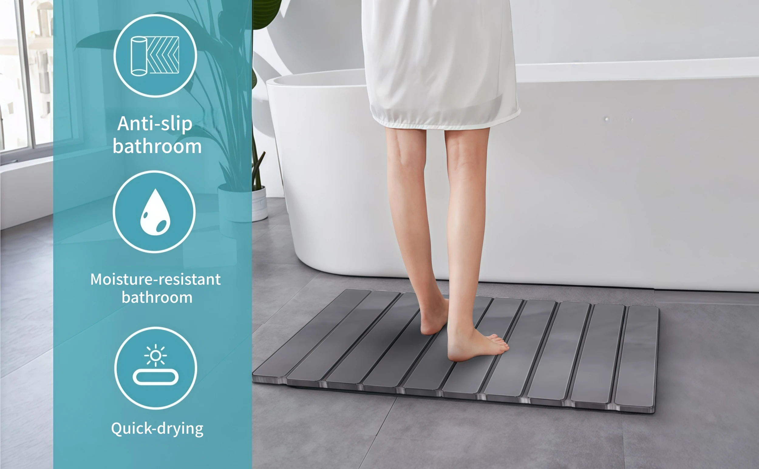 Foldable diatomaceous earth bath mat, 23.6x15.5 inches, non-slip, quick-dry stone design.