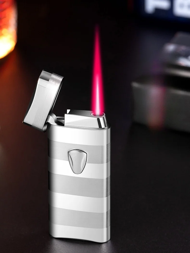 Gold Stripe Red Flame Tactile Electronic Gas Lighter