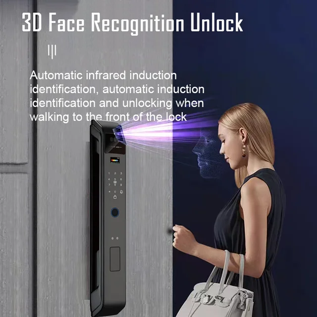 WIfi Tuya APP Remote Unlock Voice Intercom 3D Face Recognition Smart Door Lock With Camera Fingerprint Password Digitl Door Lock 2