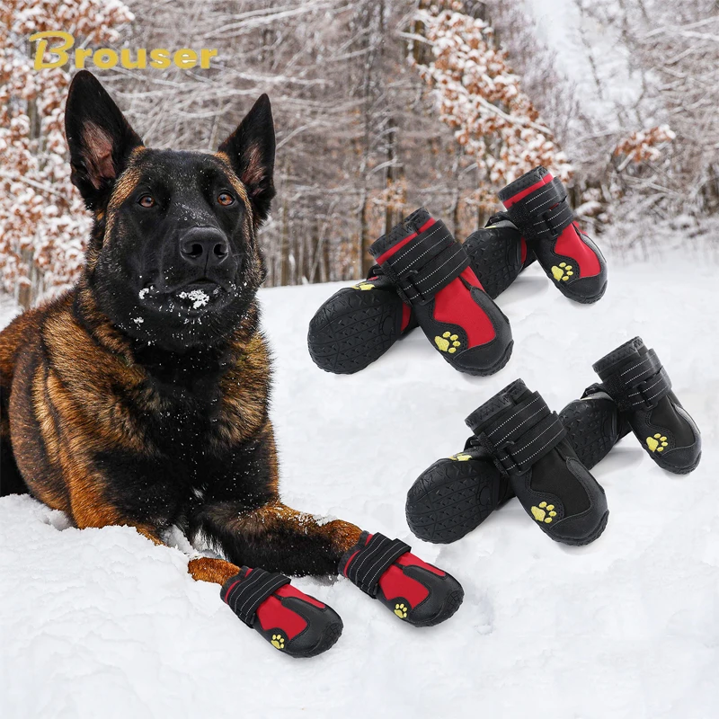 

4pcs/set Pet Dog Shoes Reflective Waterproof Dog Boots Warm Snow Rain Pets Booties Anti-slip Socks Footwear For Medium Large Dog