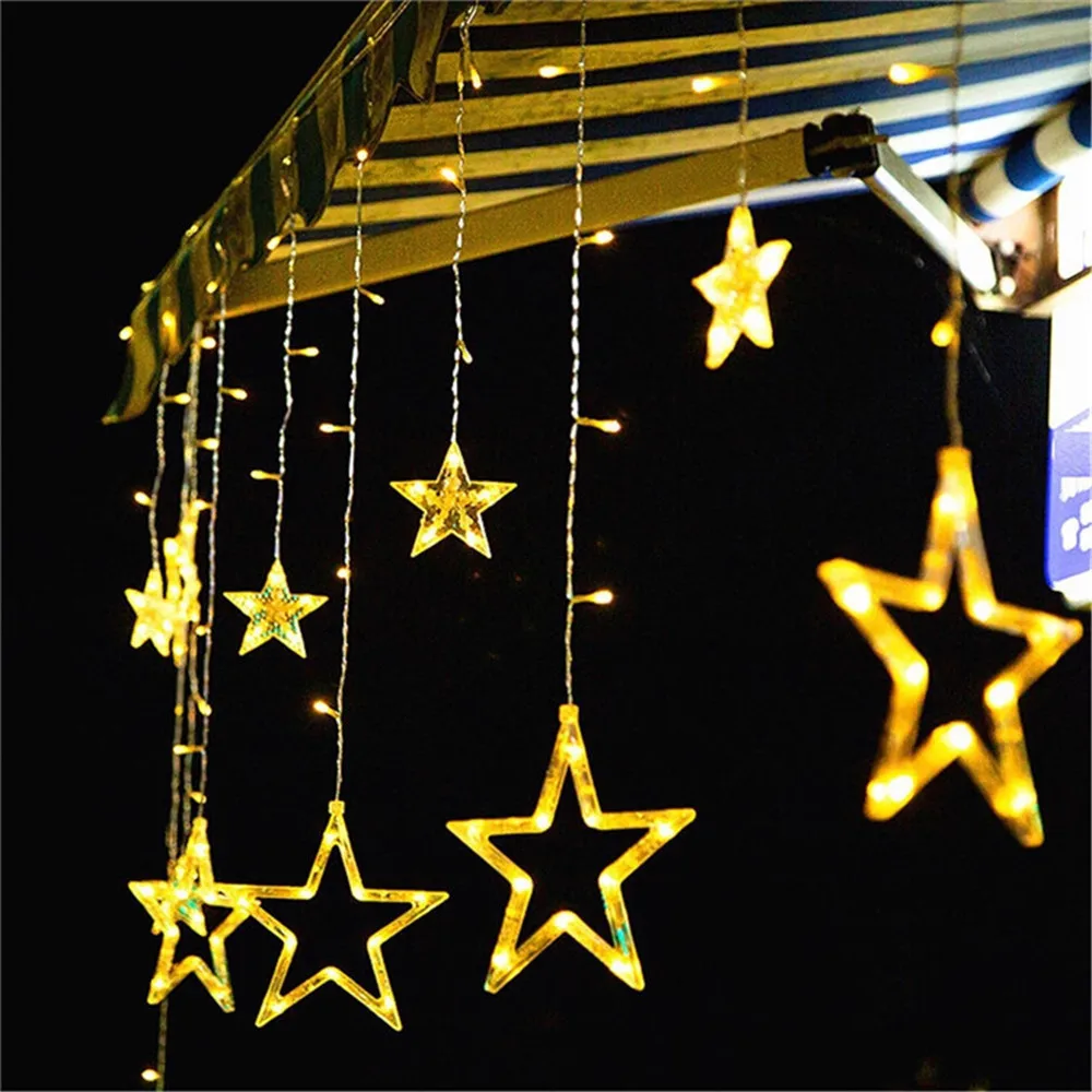 LED Curtain 2.5M 138 LED Moon Star Fairy Lights Christmas Star String Light Garland For Wedding Home Party Birthday Decoration shower curtain christmas decoration