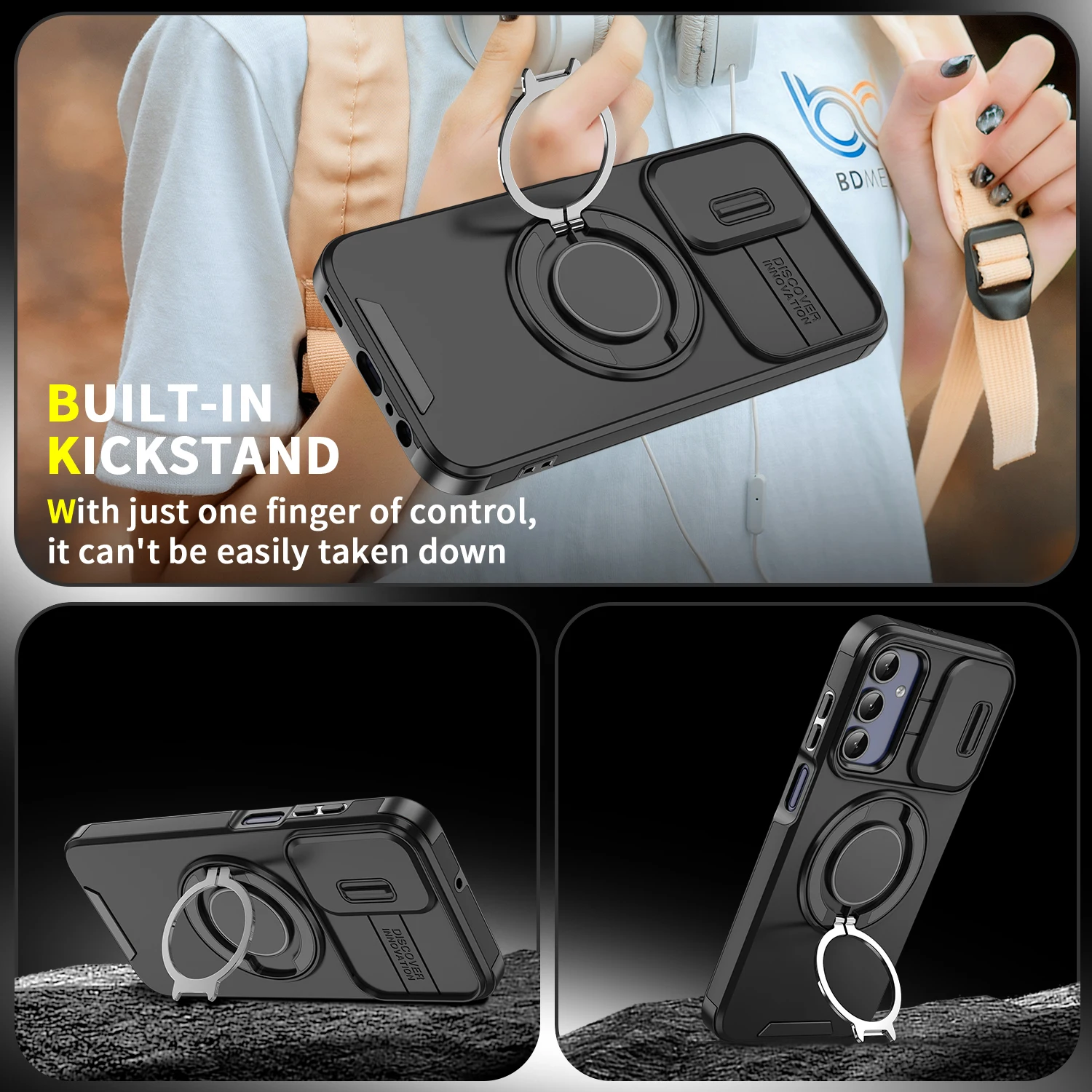 Luxury Armor Phone Case with Magnetic Bracket & Lens Protection
