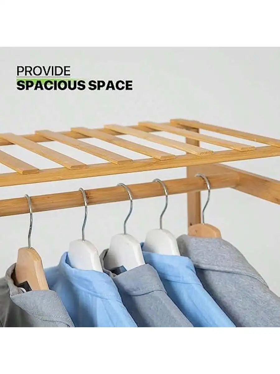 Magshion Bamboo Clothing Garment Rack Freestanding Clothes Coat Hanger Closet Organizer with Shelf for Shoe or Storage B 4
