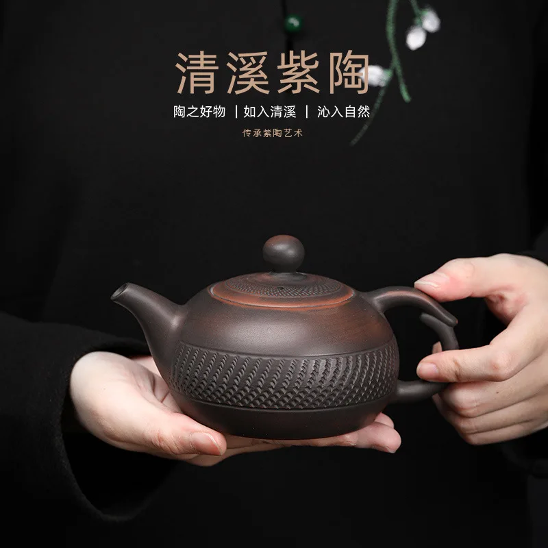 

Керамический чайник Qingxi Purple Taumu Sheng ручной работы в стиле кунг-фу, ретро Скакалка с ножом, без глянцевой полированной кастрюли