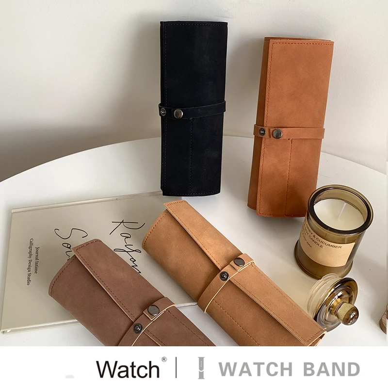 Luxury Vintage Watch Strap Roll Travel Case Frosted Leather Personalised Display Box 5 Slots Wrist Watches Jewelry Storage Pouch for watchband storage bag,watch storage pouch