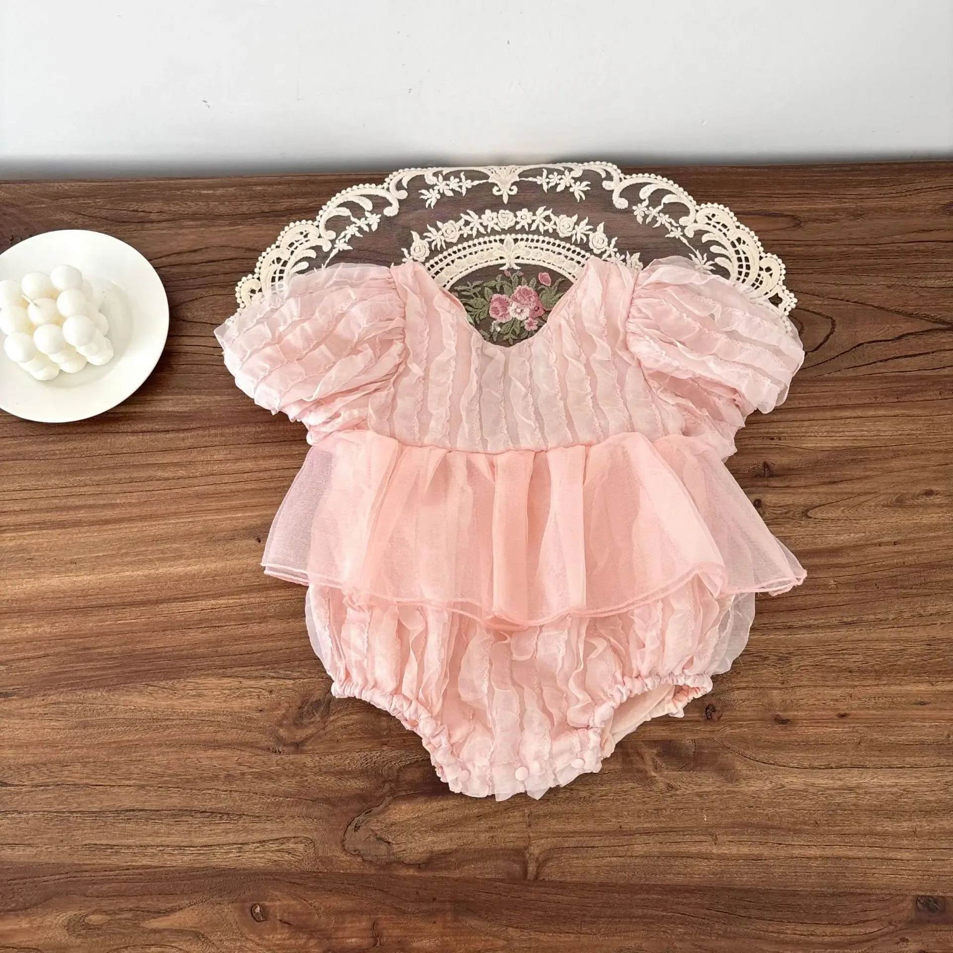 Summer New Sweet Baby Girl Romper Bubble Sleeve Short Sleeve Backless Tulip Month Full Moon Clothes Infant Fashionable Onesie