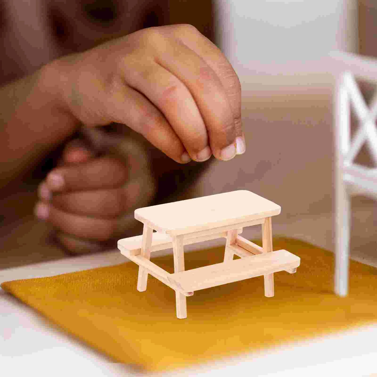 

Picnic Table Miniature Wood Furniture Model for Dollhouse Miniature Picnic Table Prop