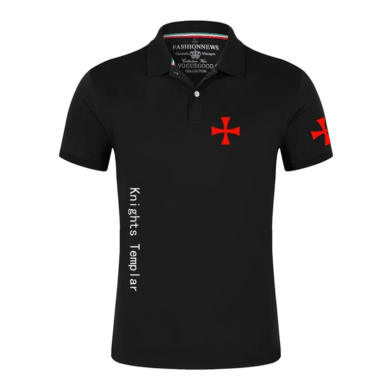 

Knights Templar men summer hot sale short sleeve print Polo with lapel quality solid color exquisite clothing top
