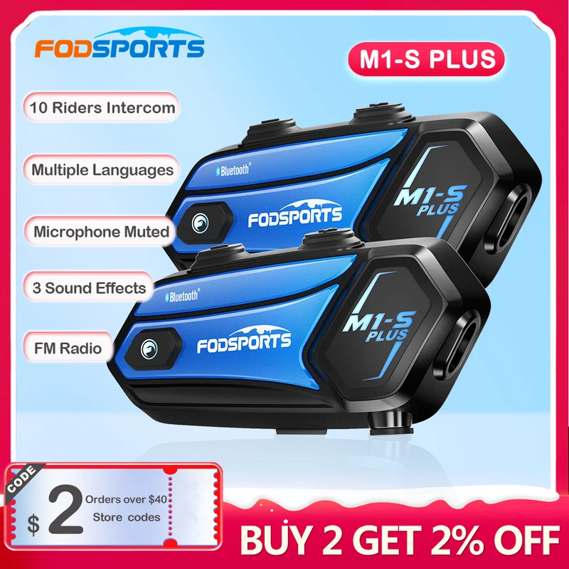 Fodsports M1-S Plus Music Share Motorcycle Helmet Intercom for 10 Riders Wireless Bluetooth Intercomunicador Speakers Intercoms
