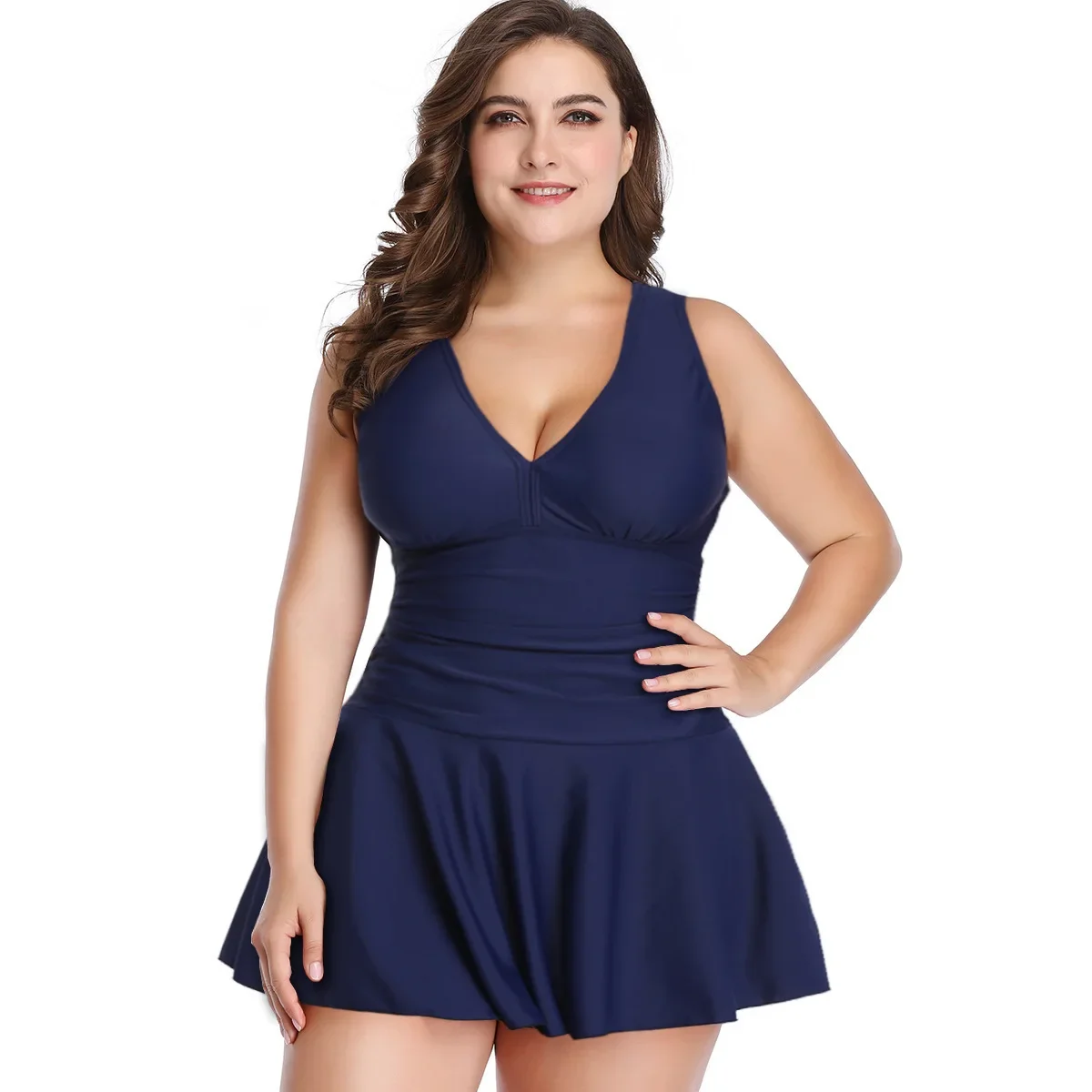 Plus Size 5XL Swimwear Woman Bikini 2022 Swimsuit V-neck Black Blue Two Piece Bathing Suit Large Swim Dress Tankinis