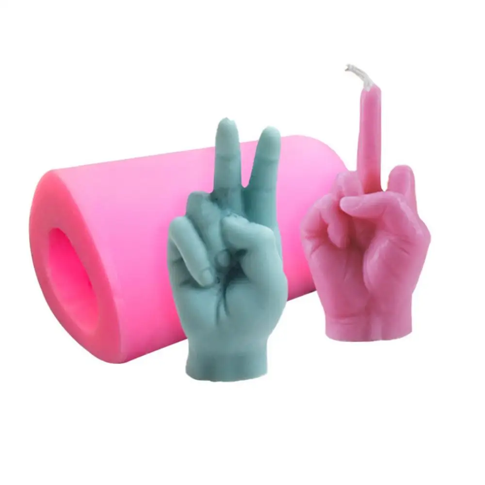 Description Picture 4 of item1 piece, Bier vertical middle finger gesture finger shape scented candle silicone mold creative funny scented candle mold