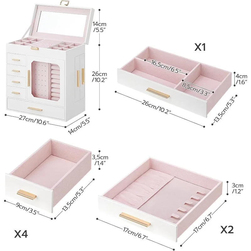 Jewelry Box with Mirror – Large-Capacity Jewelry Organizer Case with Multiple Compartme... - SKU JBM08158 - UGI Packaging