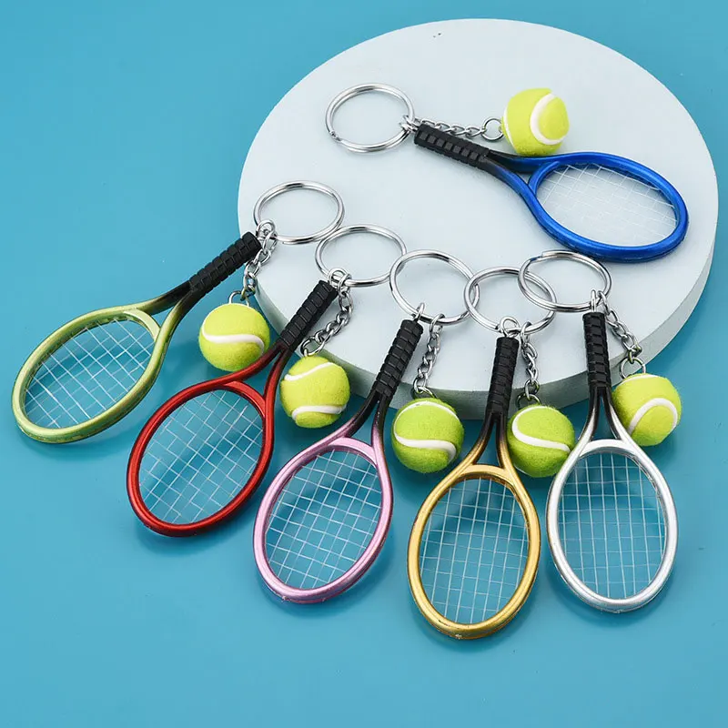10Pcs Sport Mini Tennis Racket Pendant Keychain Keyring Key Chain Ring