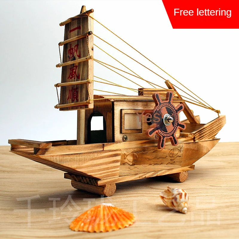 Sailboat Model Decoration Smooth Sailing Small Wooden Craft Handmade Boat Solid Wood Wooden Wood Lettering Gift Wooden Boat simulated sailboat model ornaments wooden craft fishing boat model mediterranean style boat fishing boat model