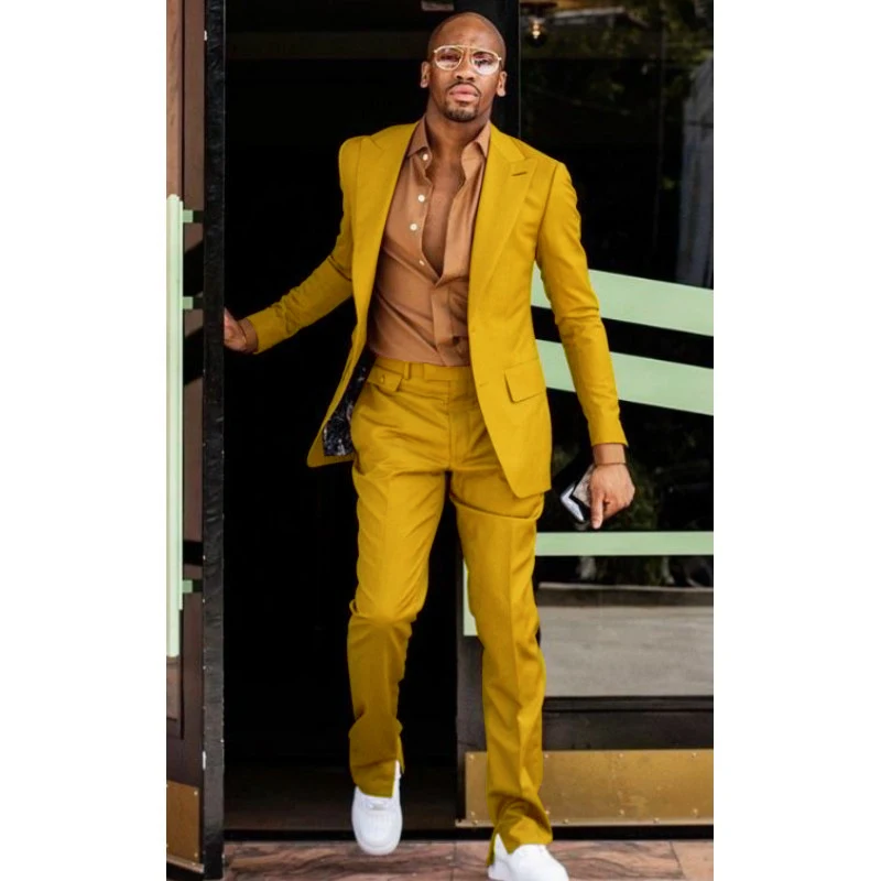 Men's Suit Two-Piece Solid Color Slim Fit Single Breasted Fashion Lapel Trousers Notched Lapel Collar Suitable For Business