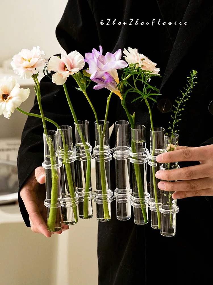 Creative Simple Clear Glass Vase Tubes Set Hanging Flower Arrangement Holder Transparent  Plant Container Home Room Decoration 4
