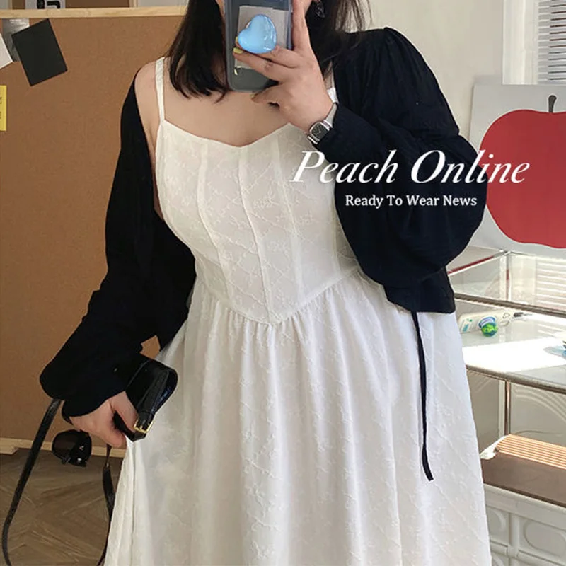 Female All-match Retro Relief Sleeveless Summer Clothes Plus Size Vacation Waist Black and White Slim A-line Midi Slip Dresses