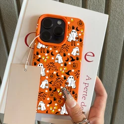 Spooky Halloween Pumpkin Ghost Shockproof Soft TPU Phone Case - iPhone 15 Plus (Orange - YYDSW997)