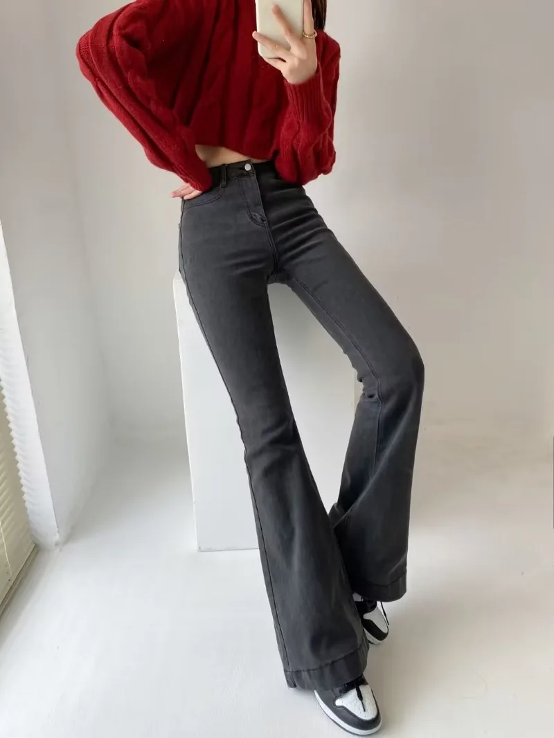 Pantalones vaqueros acampanados de verano para mujer, pantalones vaqueros largos ajustados, pantalones vaqueros elásticos azules de moda Y2K, pantalones vaqueros de cintura alta 2025
