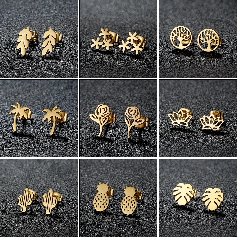 Edelstahl Kokosnuss baum Ohrring für Frauen Mädchen Palm blatt geometrische Metall Coco Joker Ohr stecker Sommerferien Schmuck Geschenke