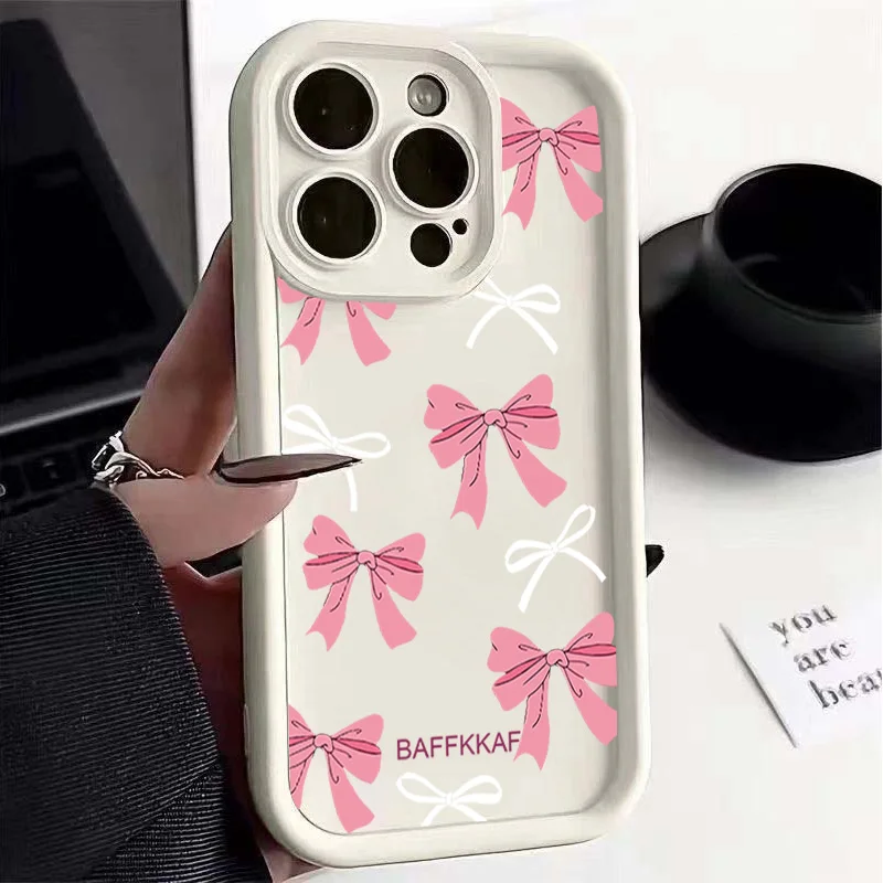 Cute Pink Bow Pattern Silicone Shockproof Phone Case Cover