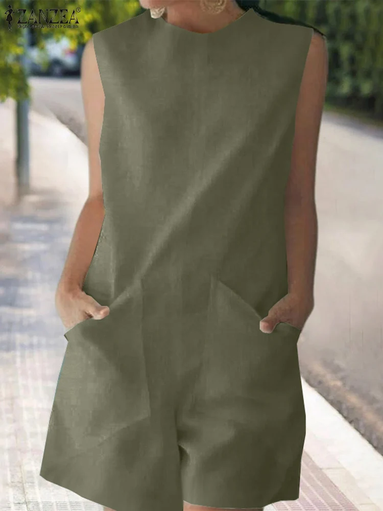 Women Fashion Jumpsuits 2022 Zanzea Women Sleeveless Solid Pockets Shorts Oversized Work Office
