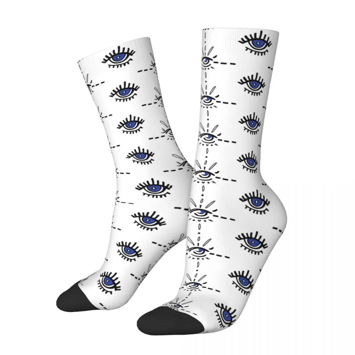 

Funny Evil Eyes Sports Socks Geometric Black Evil Eye Nazar Amulet Pattern Boho Polyester Middle Tube Socks Women Men Breathable