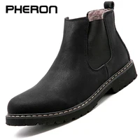 Chelsea Boots Men Winter Shoes Black Split Leather Boots Mens Footwear Warm Plush Fur Winter Boots For Men Zapatos Hombre