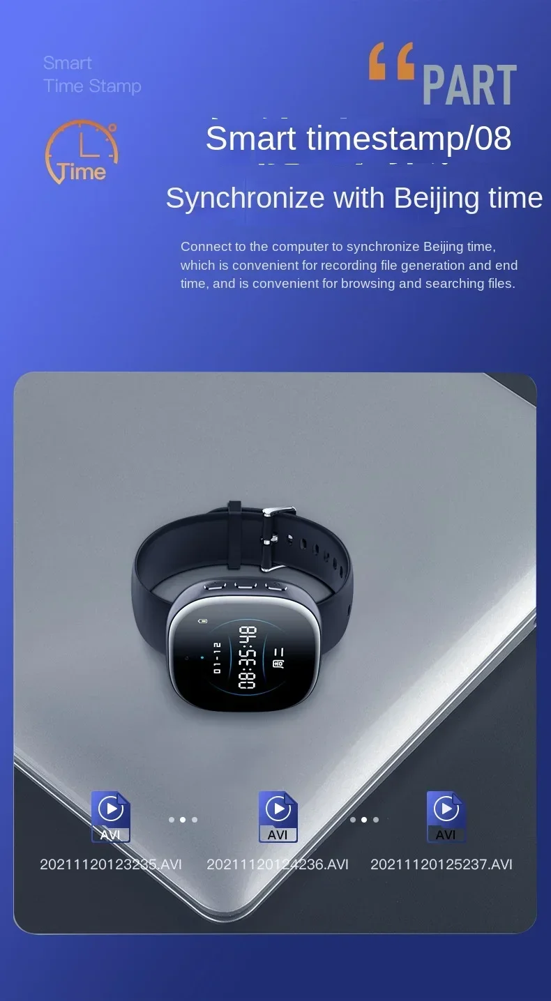 AVI format and timestamp display on smartwatch