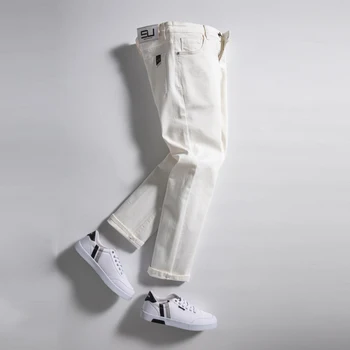 2023 Men White Jeans Fashion Casual Classic Style Regular Straight Fit Soft Trousers Male Advanced Stretch Pants 1