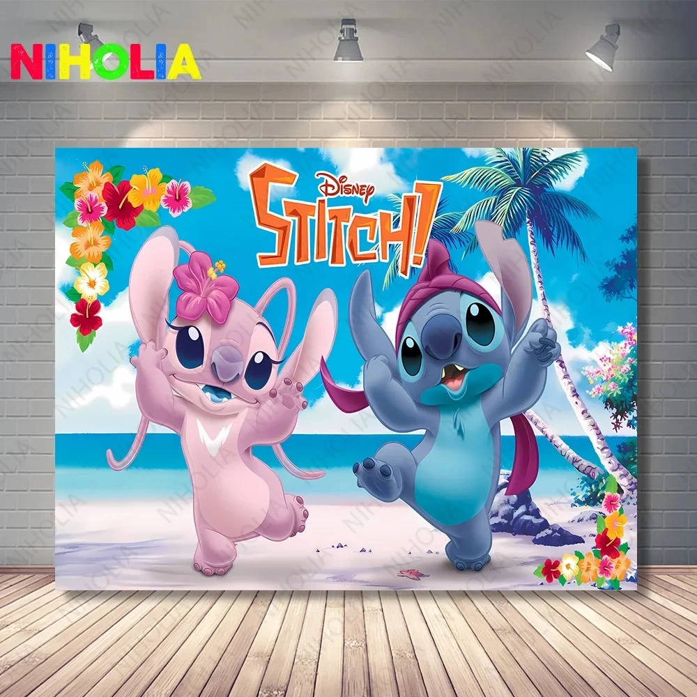 Lilo & Stitch Backdrop Kids Birthday Party Photo Decoration Photography Ocean Flower Background Baby Shower Prop Banner