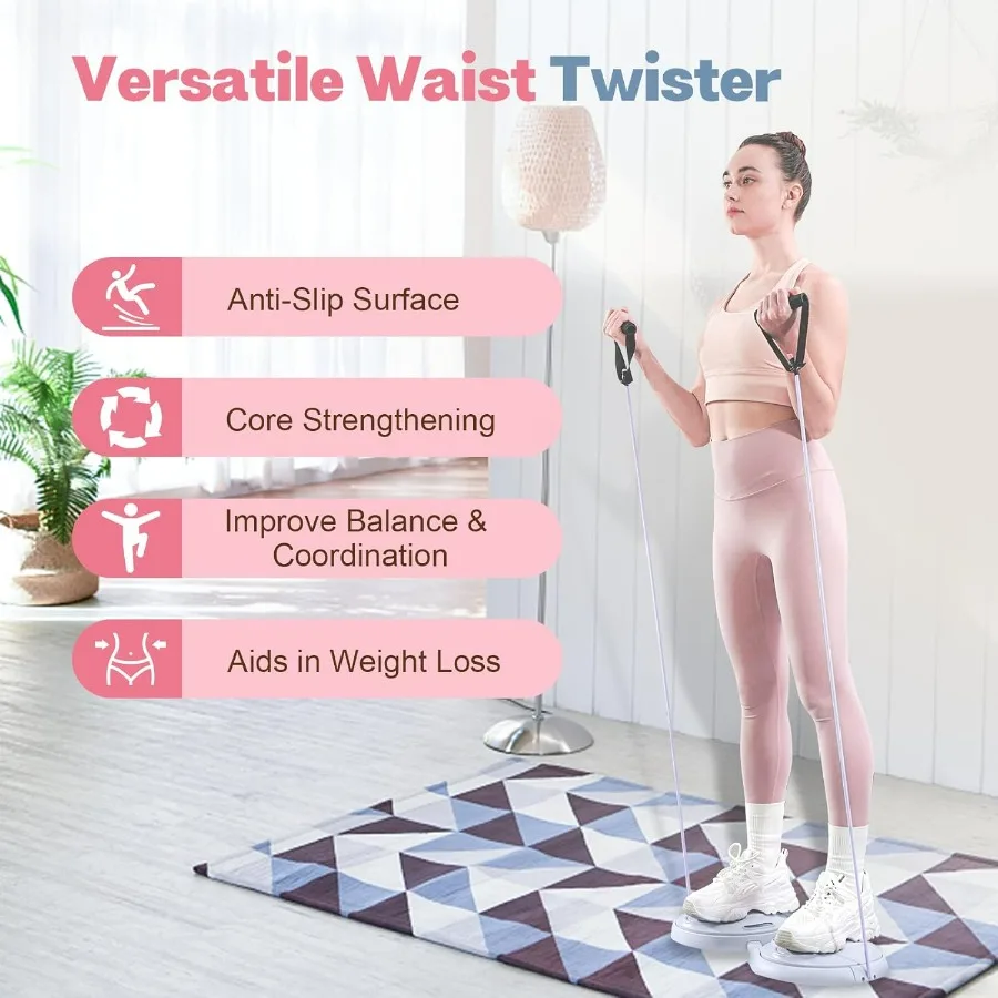 Ab Twister Board, Waist Twister Machine with Counter & Resistance Bands, Adjustable Foot Spacing Waist Twisting Disc for Slimmin