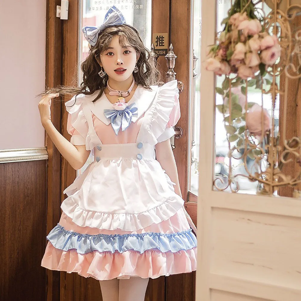 Sweet Cosplay Maid Costume Dress Anime Kawaii Dress Women Lolita Cute Princess Schoolgirl Maid Outfits Plus Size Cos