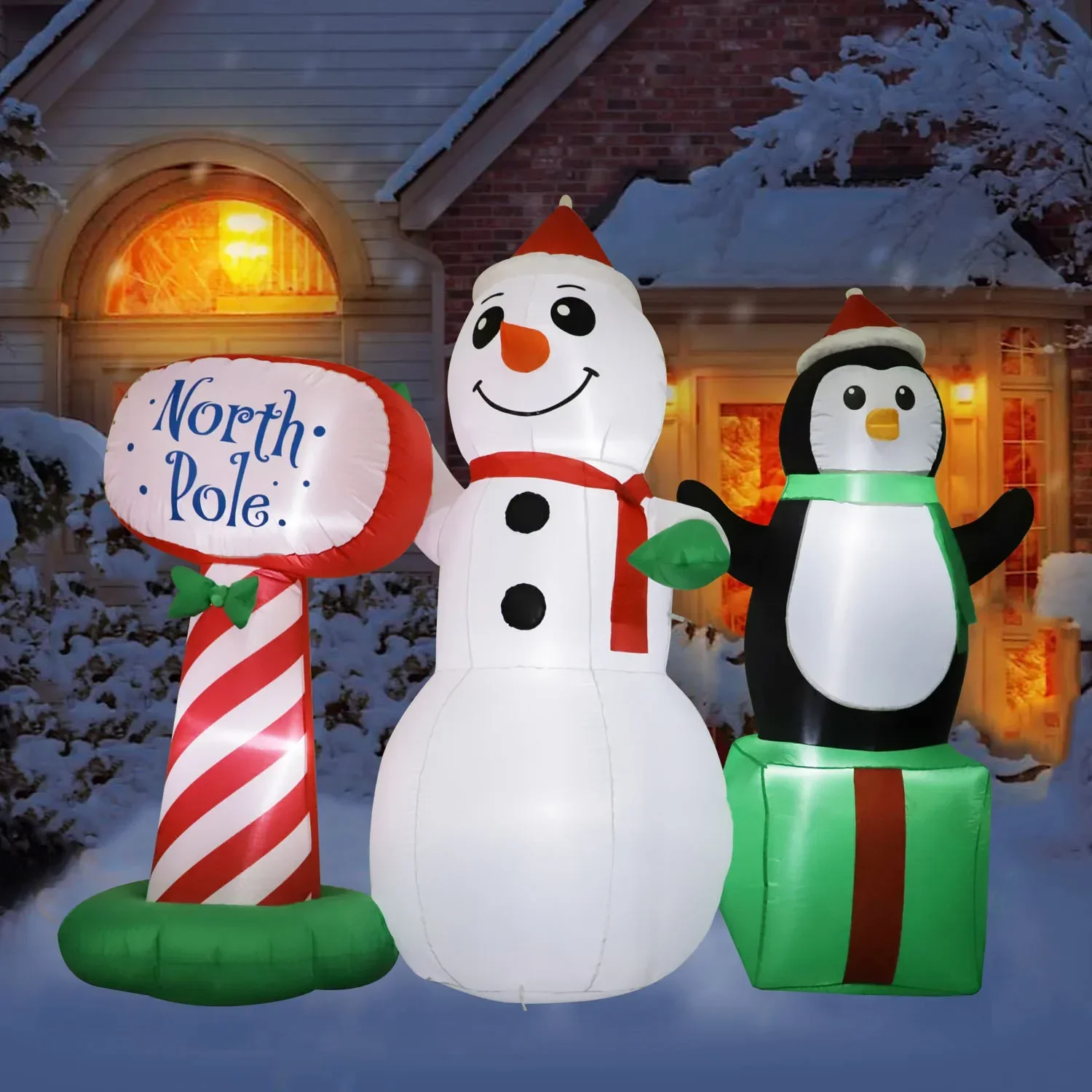 

Christmas Inflatables Outdoor Decorations 2.1M Inflatable Snowman Penguin Guidepost Christmas Decorations with LED Lights Toys