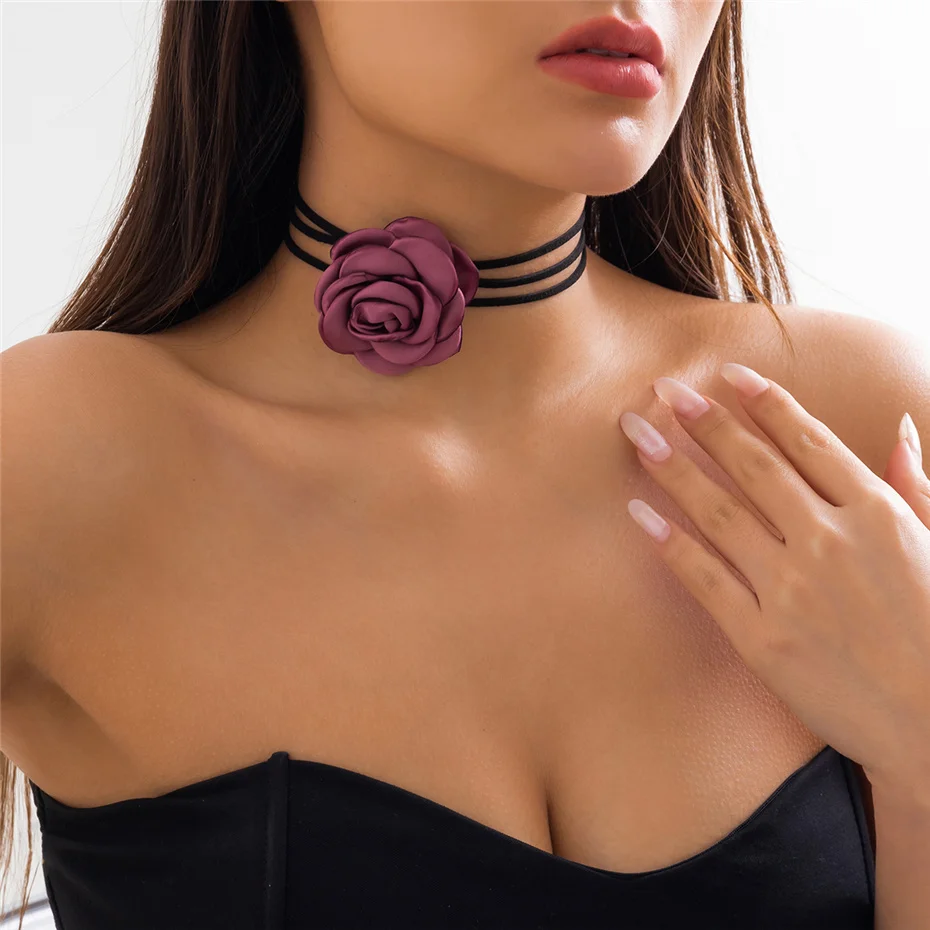 Gothic Elegante Große Rose Blume Schlüsselbein Kette Halskette Frauen Mi Braut Sexy Einstellbare Halsband Mariage Schmuck Y2K Zubehör – Detail 7