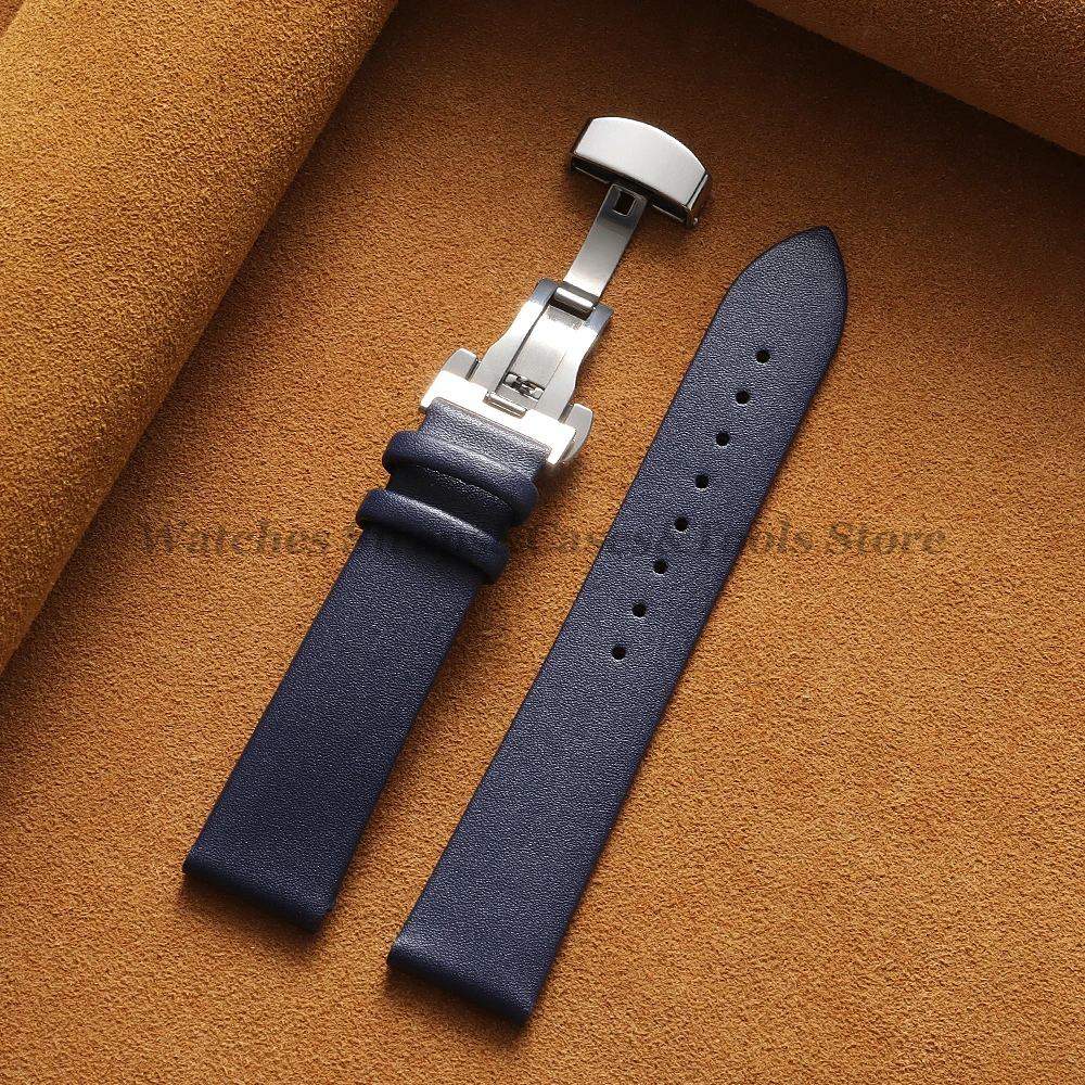 Luxurious Soft Calfskin Leather Watch Strap with Butterfly Buckle - Universal Fit