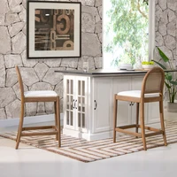 Panama 26.5" Curved Back Cane Rattan Counter Stool, Set of 2, Ivory White Boucle 1