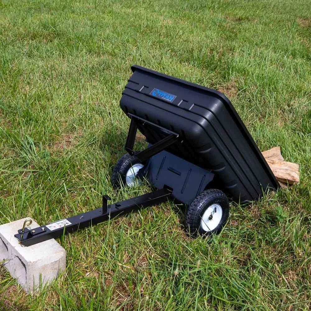 400 LB (10 Cu. Ft.) Economy Dump Cart, Tow-Behind Poly Cart for Lawn/Garden Tractors, ATVs, and UTVs, Hands-Free Unloading