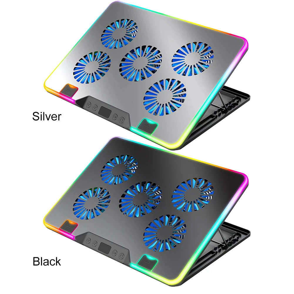 5개의 저소음 팬이 있는 노트북 쿨링 패드, 2개의 USB 포트가 있는 노트북 쿨러, 11-17.3인치 컴퓨터 PC 노트북 게이밍 노트북용 노트북 쿨러