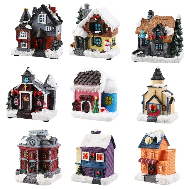 Decor Houselighted Village Luminous Led Snow Winter Villa Mini Figurines Party Holiday Christmas Home Craft Glowing Desktop