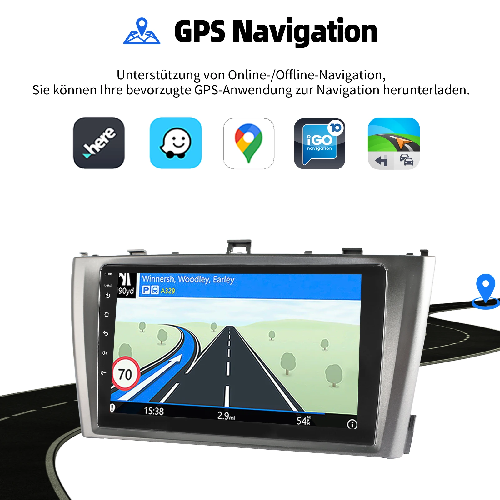 ESSGOO Autoradio Android15 9" 4+64 GB für Toyota Avensis T27 2008-2015 GPS Navigation Wireless CarPlay FM WiFi Bluetooth RDS 2+32 GB Mirror Link Lenkradsteuerung Android Auto Touchscreen AUX – Detail 9