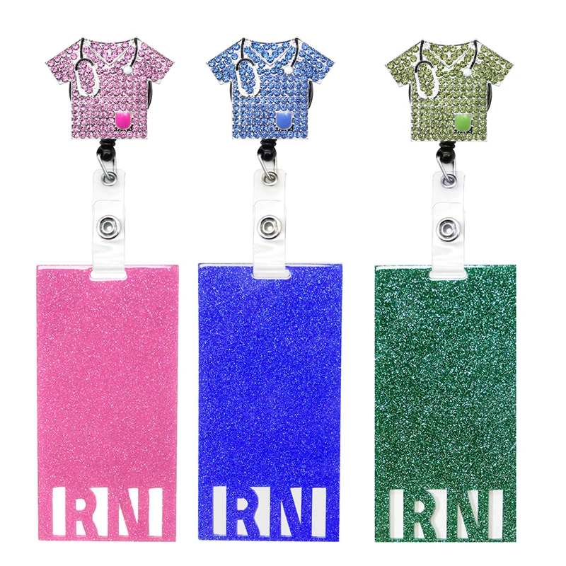 Custom Medical Name Tag Office Supplies Glitter Acrylic RN Badge Buddy For Badge  Reel Accessories Nurse Badge Card - AliExpress